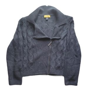 St. John Cable Knit Wool Moto Sweater